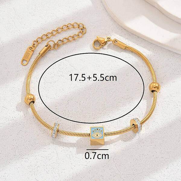 Vintage Luxurious Evil Eye Beaded Stainless Steel Bracelet Women Holiday Style