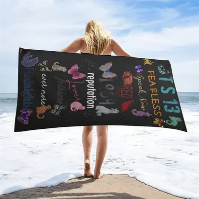 Black Cat Butterfly Custom Beach Towel for Gifts - Aperturee