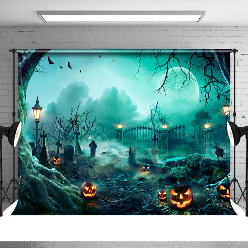 Abandoned House Pumpkin Lantern Halloween Backdrop - Aperturee
