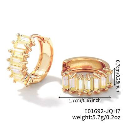 Cute Square Candy Brass Cubic Zirconia Hoop Earrings
