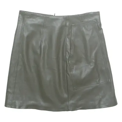 H&M Womens A-Line Skirt Green Knee Length Leather UK 8