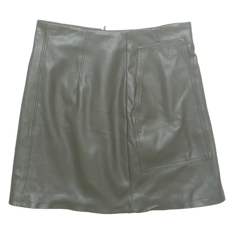 H&M Womens A-Line Skirt Green Knee Length Leather UK 8