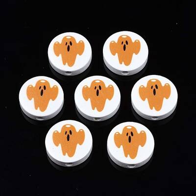 Halloween Printed Natural Wood Beads