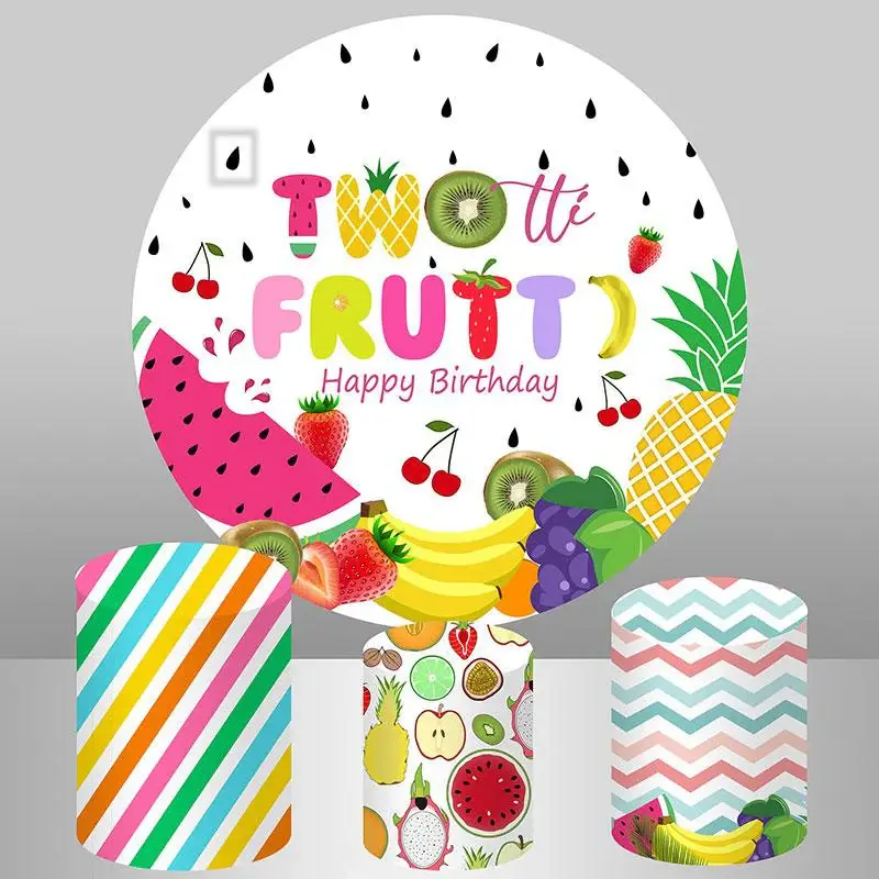 Aperturee Circle Colored Fruit Happy Birthday Backdrop For Party | Birthday Round Backdrop Cover | Round Backdrop Fabric Cove...