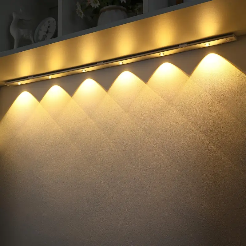 3 Color Dimmable LED Motion Sensor Cabinet Light, USB Rechargeable Magnetic Wireless Hill Corrugated Lighting for Kitchen Bed...