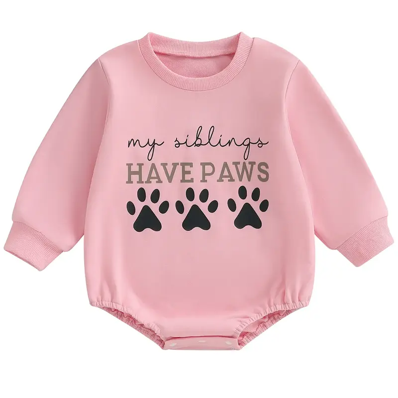 Newborn Baby Boy Girl Fall Clothes My Siblings HAVE PAWS Sweatshirt Romper Oversized Infant Long Sleeve Onesie Bodysuit
