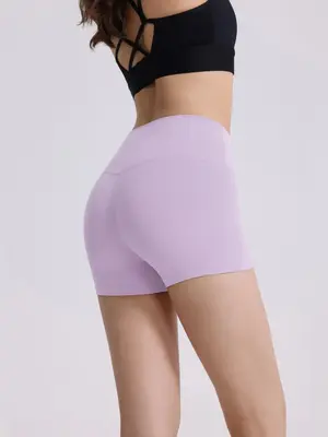 Women's Solid High Waist Sports Gym Shorts, High Stretch Skinny Shorts for Yoga Gym Workout, Ladies Sportswear Bottoms for I...