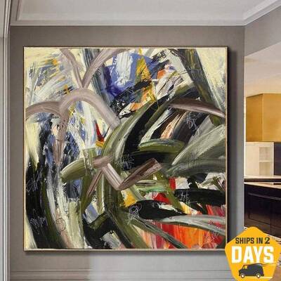 Large Original Abstract Colorful Paintings On Canvas Acrylic Oil Art Modern Wall Decor | THOUGHTS 46"x46"
