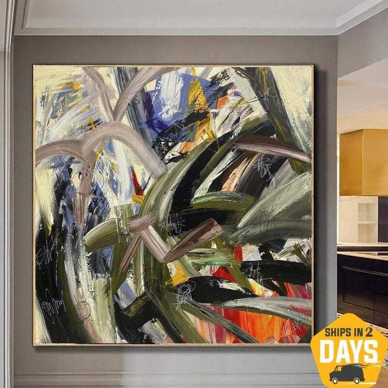Large Original Abstract Colorful Paintings On Canvas Acrylic Oil Art Modern Wall Decor | THOUGHTS 46"x46"