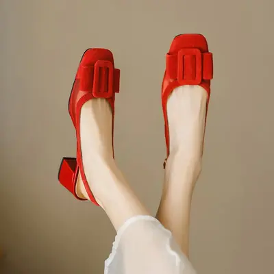 CHIKO Jenae Square Toe Block Heels Slingback Shoes