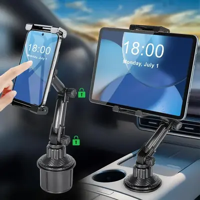 Car Cup Holder Tablet MountĀ (1 Count), Adjustable Car Phone Holder, Tablet & Phone Mount Compatible with 5.5-14 Inch Tablets...