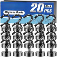 20 Pack Black Magnetic Hooks Heavy Duty, 30LBS Magnet Hook 2025 Cruise Cabin Ship Essentials, Strong Neodymium Magnets with H...