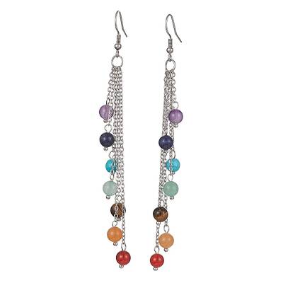 Chakra Natural & Synthetic Mixed Gemstomne Beaded Dangle Earrings