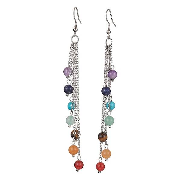 Chakra Natural & Synthetic Mixed Gemstomne Beaded Dangle Earrings