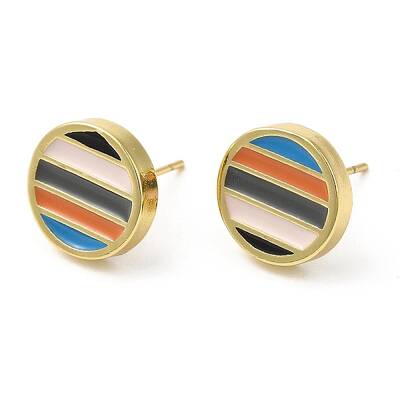 Rack Plating Brass Flat Round Stud Earrings with Enamel