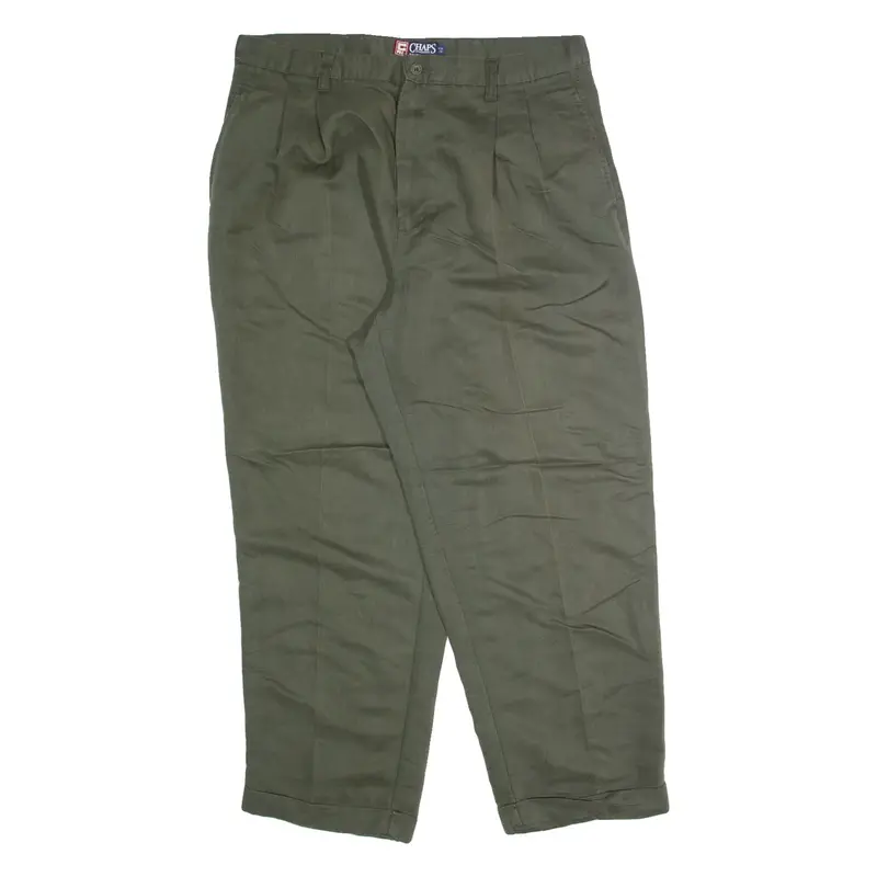 CHAPS RALPH LAUREN Pleated Chino Mens Trousers Green Regular Straight W38 L27