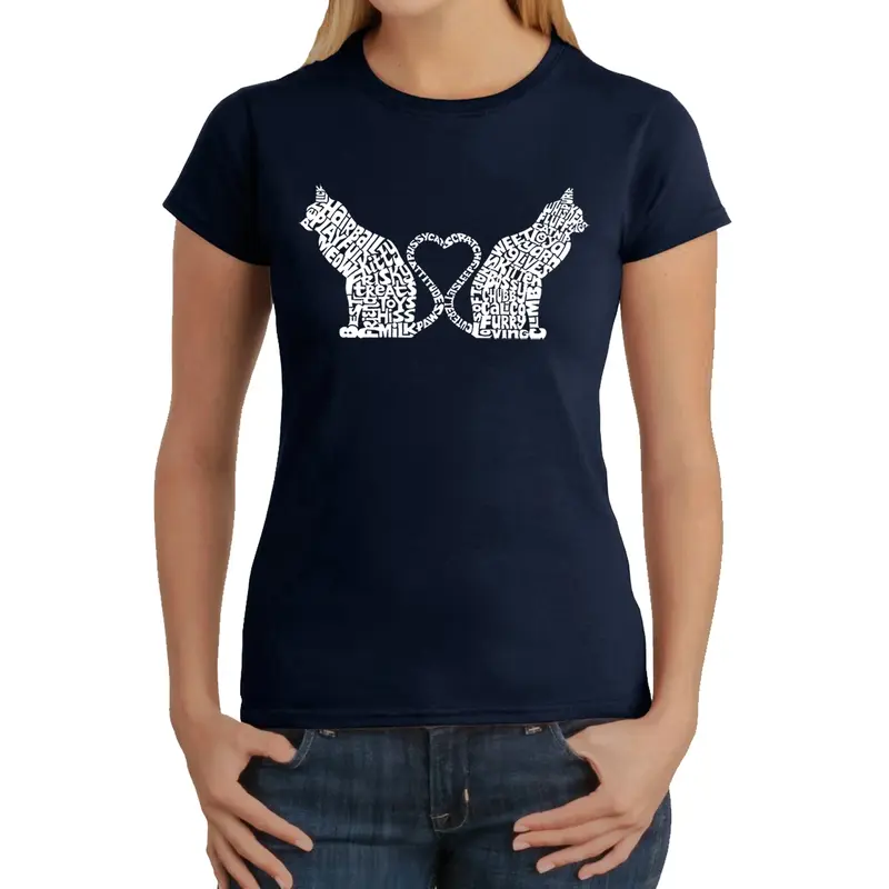 Cat Tail Hearts - Women's Word Art T-Shirt - Kelly - X-Large