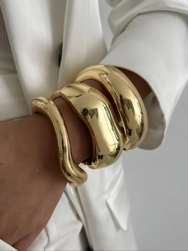 Metal Design Textured Cuff Bangle, Fashion Statement Jewelry for Women for Party, Daily Clothing Decor, Trendy All-match & Ex...