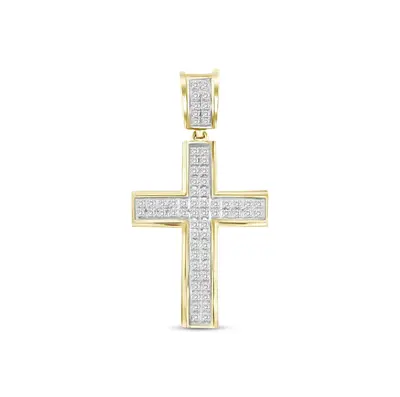 Sterling Silver with Yellow Gold Plated Cubic Zirconia Pavé Cross Pendant Charms