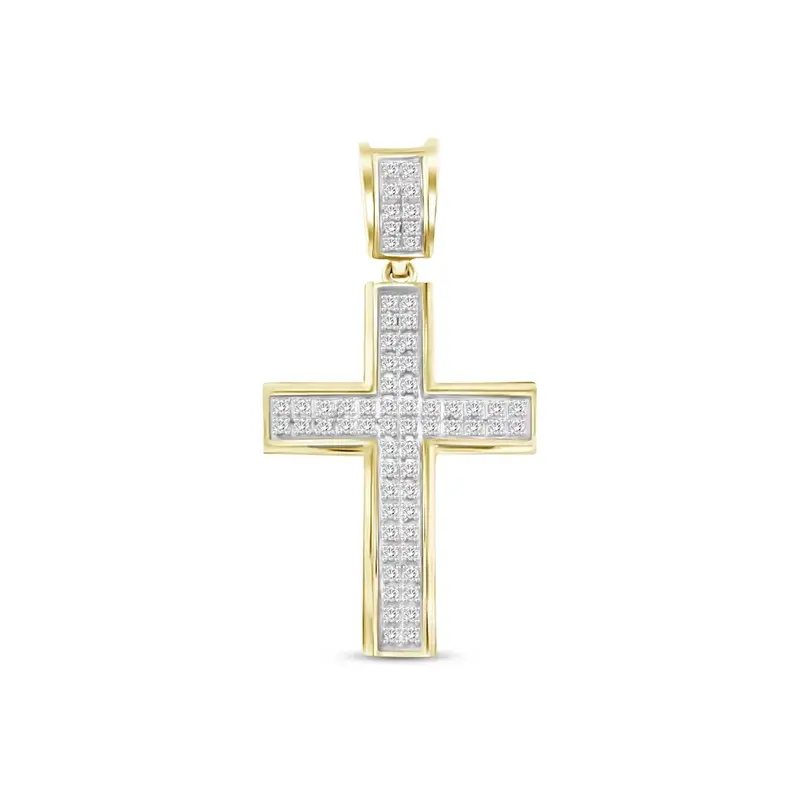 Sterling Silver with Yellow Gold Plated Cubic Zirconia Pavé Cross Pendant Charms