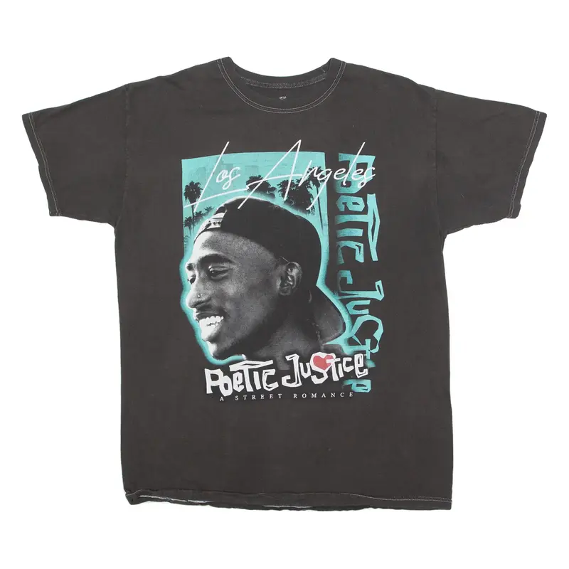 POETIC JUSTICE Tupac Mens Band T-Shirt Grey USA L