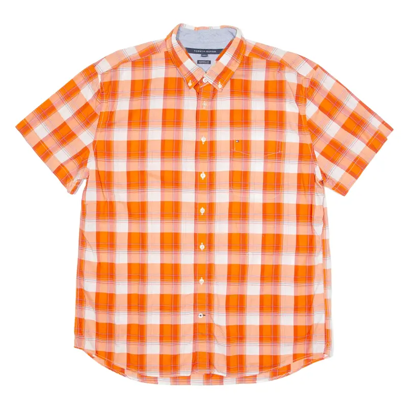 TOMMY HILFIGER Mens Shirt Orange Check 2XL