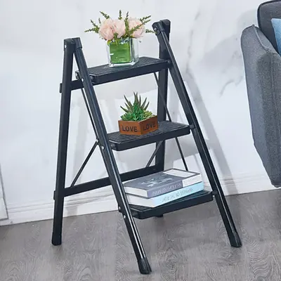 3 Step Ladder Safe Durable Metal Plastic Collapsible Widely Used Step Ladder 3 Step Folding for Book Vase Display 3 Tier (Col...