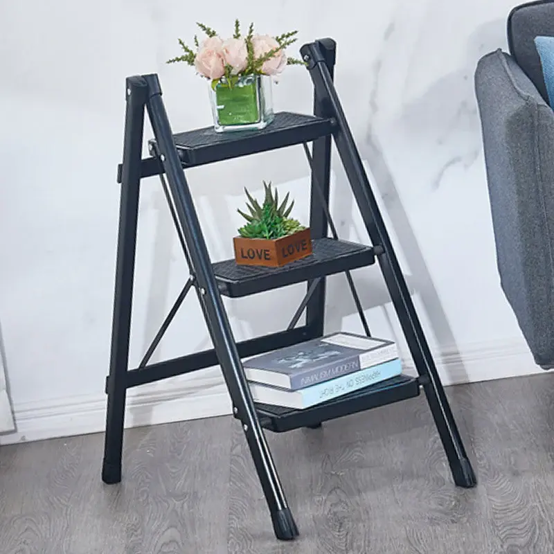 3 Step Ladder Safe Durable Metal Plastic Collapsible Widely Used Step Ladder 3 Step Folding for Book Vase Display 3 Tier (Col...