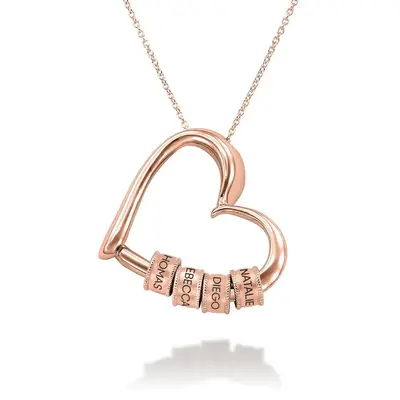 Sterling Silver with Rose Gold Plated Personalized Beads Name Heart Pendant Necklace