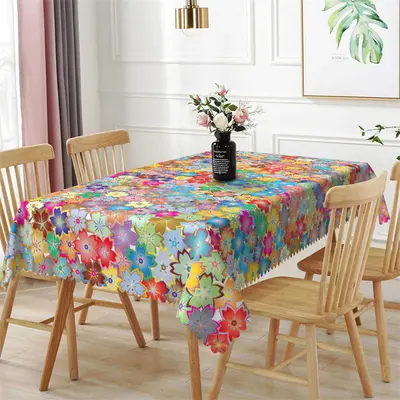 Colorful Repeat Cherry Blossoms Rectangle Tablecloth - Aperturee