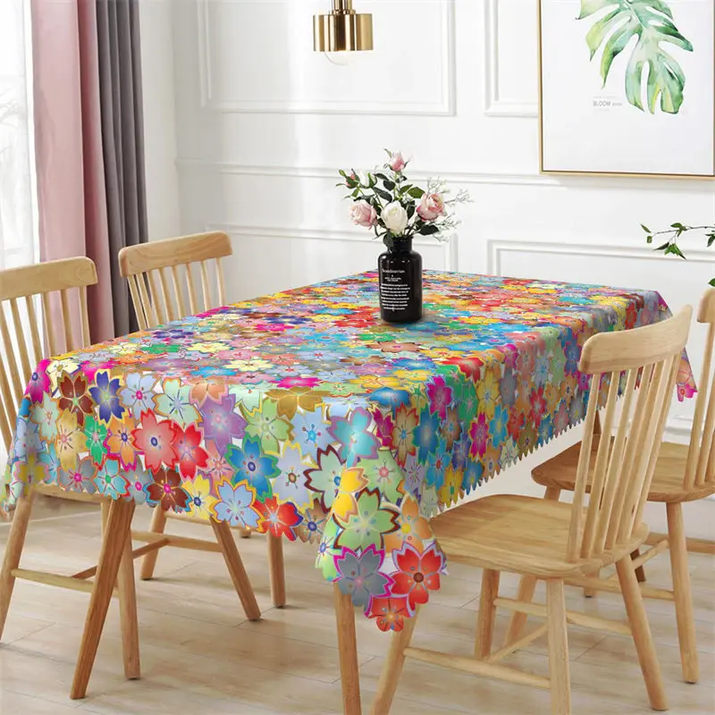 Colorful Repeat Cherry Blossoms Rectangle Tablecloth - Aperturee