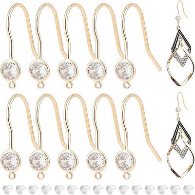 BENECREAT 12Pcs Real 18K Gold Plated Earring Hooks with Cubic Zirconia