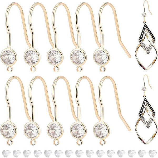 BENECREAT 12Pcs Real 18K Gold Plated Earring Hooks with Cubic Zirconia