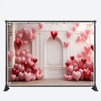 Red Pink Heart Balloon Elegant Relief Wall Backdrop - Aperturee