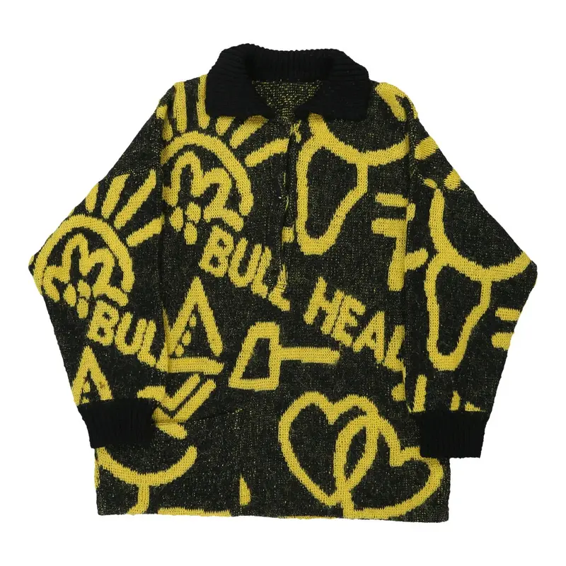 1980s Bull Head Unbranded Graphic Jumper - XL Yellow Acrylic Blend