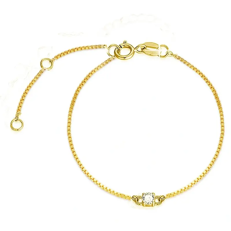 14K Gold Moissanite Square Box Chain Charm Bracelet