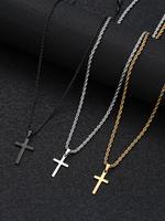Stainless Steel Cross Pendant Necklace, Trendy Jewelry Set, Daily Clothing Decor, Trendy All-match & Exquisite Jewelry for Bi...
