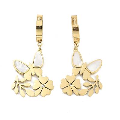 Left and Right Butterfly 304 Stainless Steel Shell Dangle Earrings