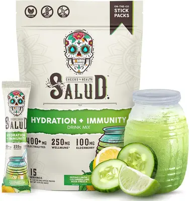 Salud 2-in-1 Hydration Packets + Immunity Electrolytes Powder, Cucumber Lime - Agua Fresca Drink Mix, Elderberry, Dairy & Soy...