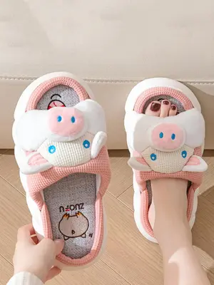 2024 New Trendy Cute Cartoon Animal Design Slippers, Matching Non-slip Soft Comfortable Bedroom Slide Slippers for Cozy Corne...