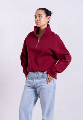 Organic Cotton Quarter Zip Sweatshirt, Ruby Wine | Size: XXXL