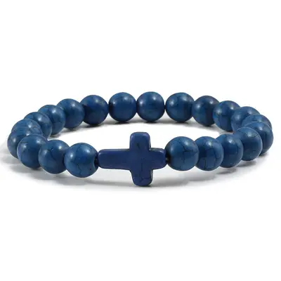 Blue Turquoise Cross Bracelet | Color: Dark Blue | Size: 21cm