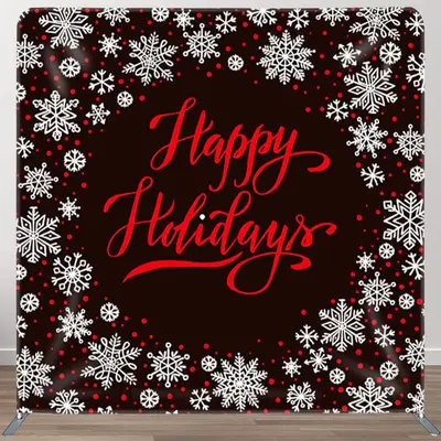 Aperturee Snowflakes And Red Dots Black Happy Holiday Backdrop - Aperturee