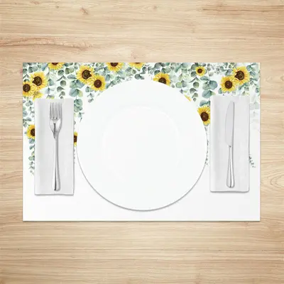 Green Leaves Yellow Sunflower Set Of 4 Placemats - Aperturee
