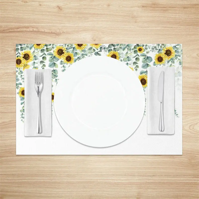 Green Leaves Yellow Sunflower Set Of 4 Placemats - Aperturee