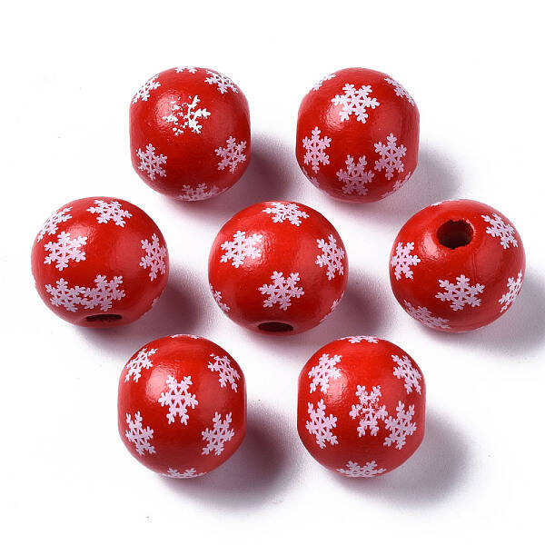Painted Natural Wood European Beads