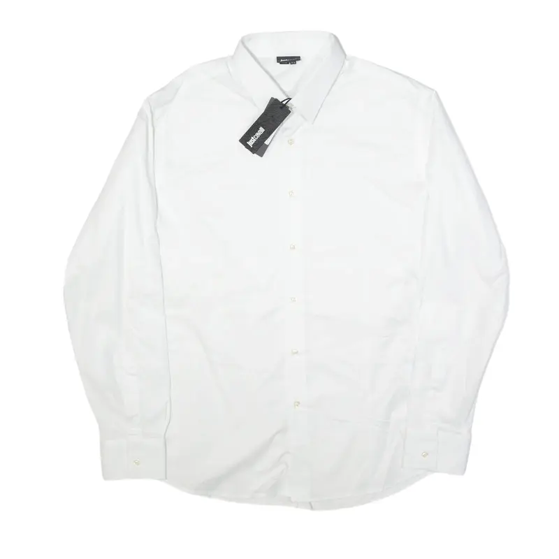 JUST CAVALLI Plain Shirt White Long Sleeve Mens L