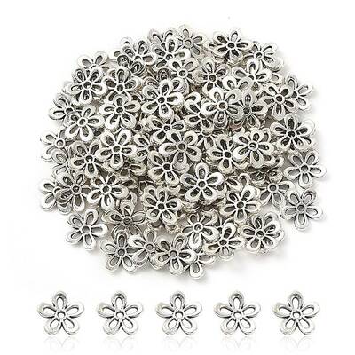 5-Petal Tibetan Style Alloy Flower Bead Caps
