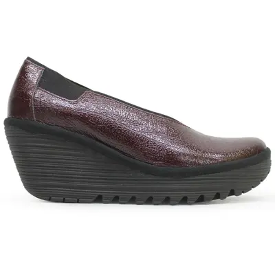 Fly London YOZA438FLY Rock Leather Women's Comfort Shoes - Burgundy - Size:US 9-9.5 Women