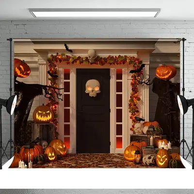 Evil Pumpkin and Skeletons Backdrop for Halloween - Aperturee